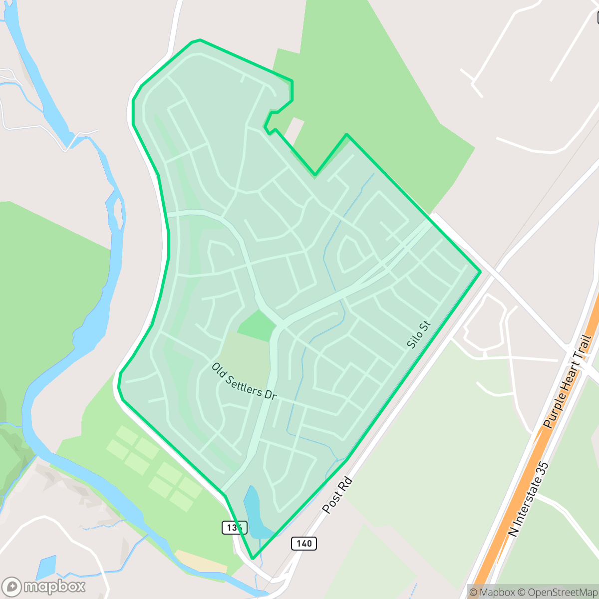 Map showing the location of Blanco Vista, San Marcos, TX