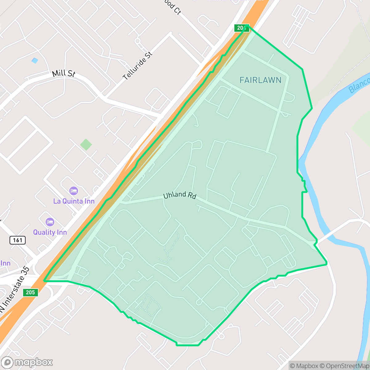 Map showing the location of Fiarlawn, San Marcos, TX