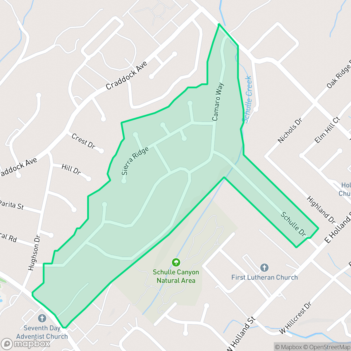 Map showing the location of Sierra Circle, San Marcos, TX