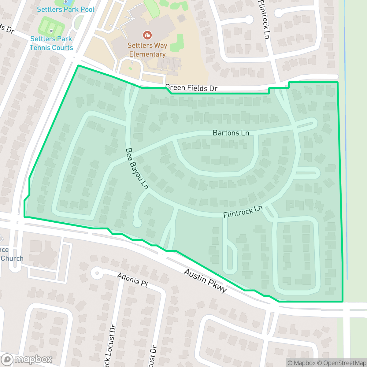 Map showing the location of Settlers Grove, Sugar Land, TX