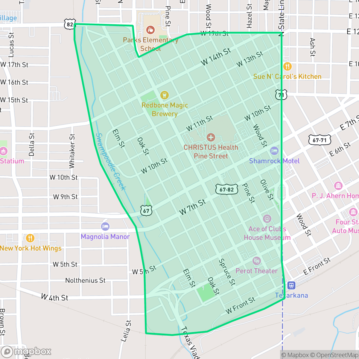 Map showing the location of Downtown, Texarkana, TX