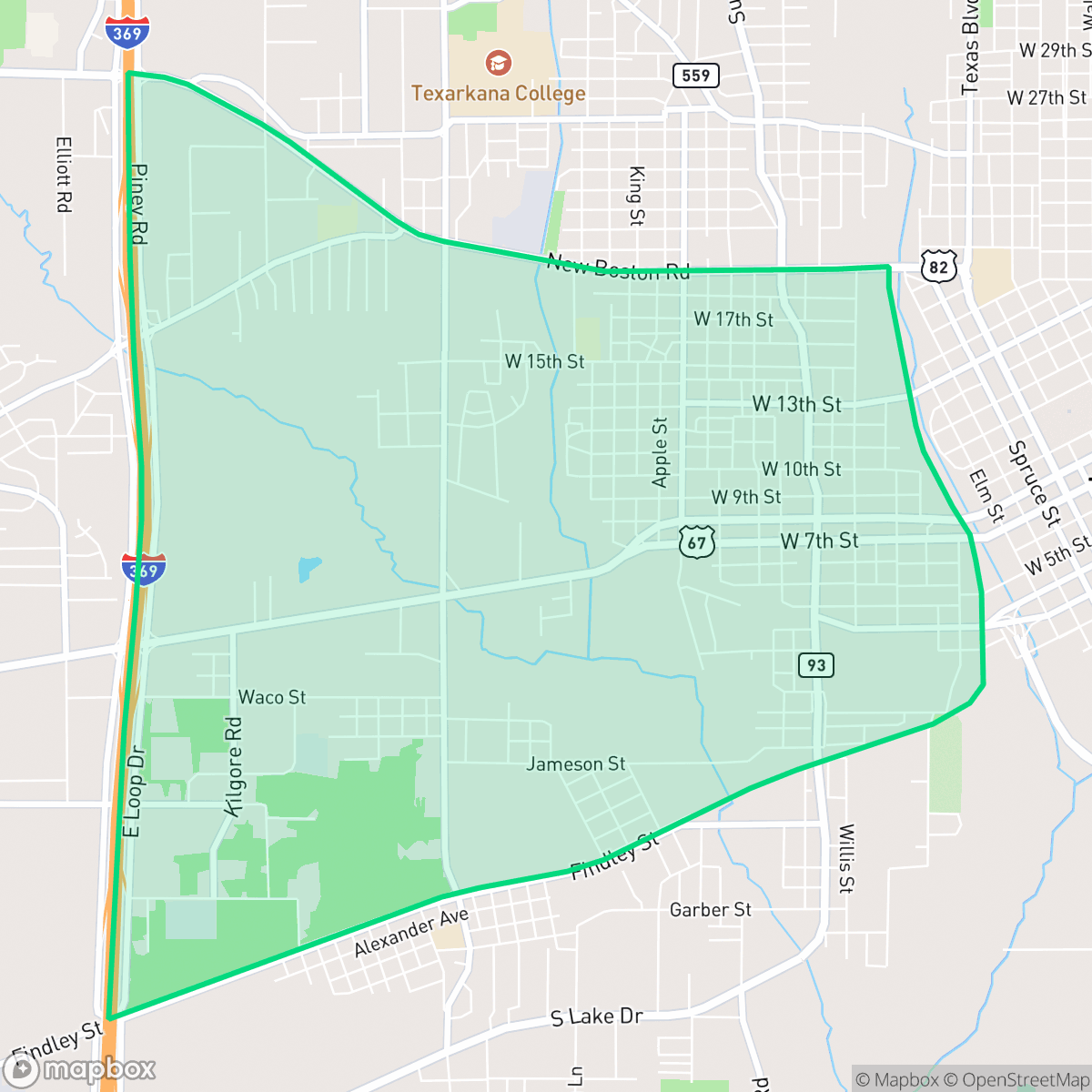 Map showing the location of Rosehill, Texarkana, TX