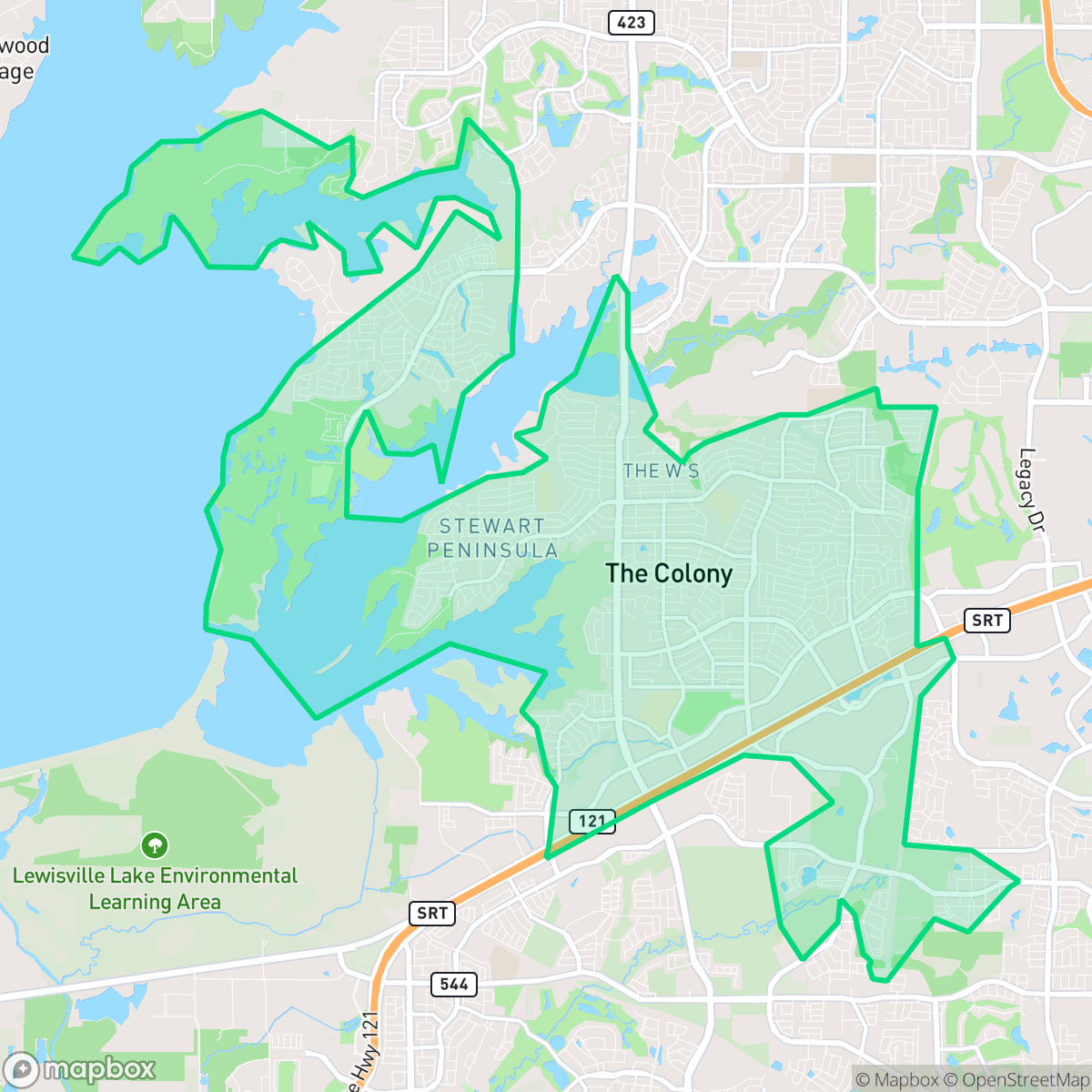Map showing the location of The Colony, TX — coverage area