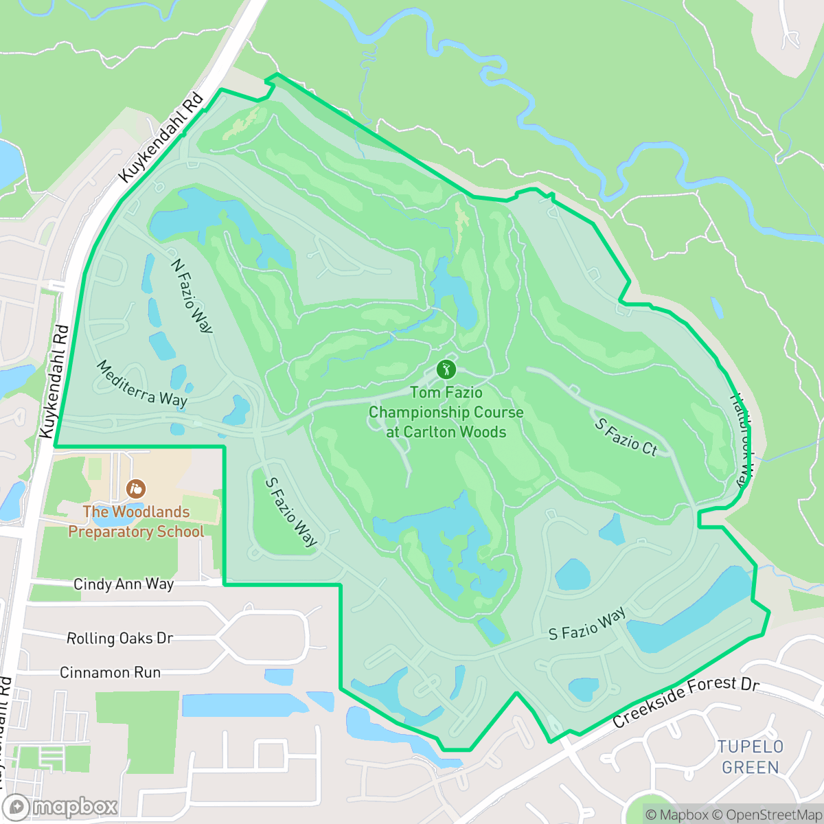 Map showing the location of Carlton Woods Creekside, The Woodlands, TX