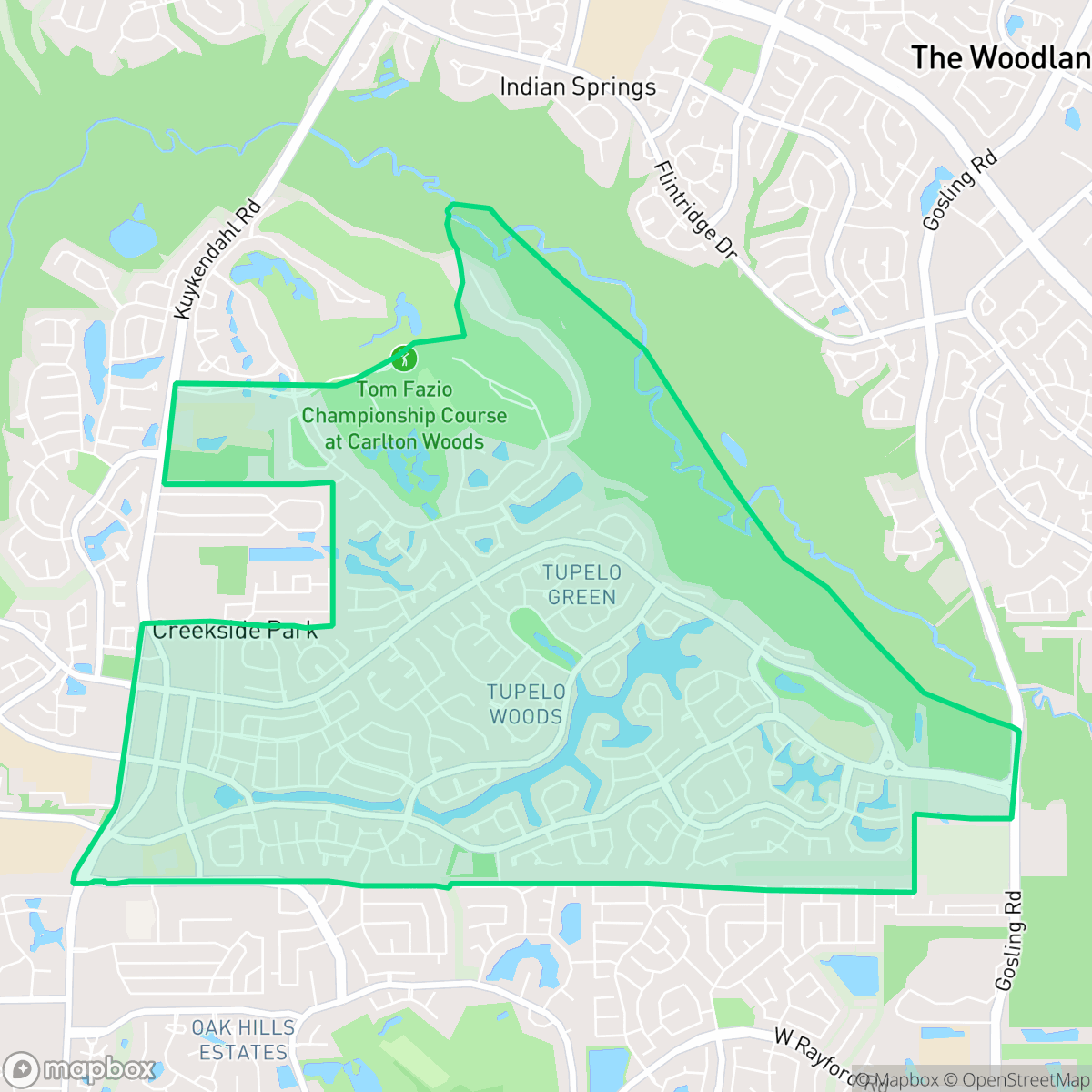 Map showing the location of Creekside Park, The Woodlands, TX