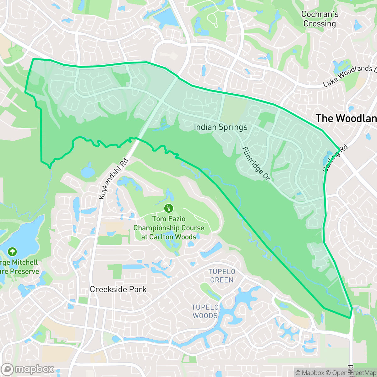 Map showing the location of Indian Springs, The Woodlands, TX