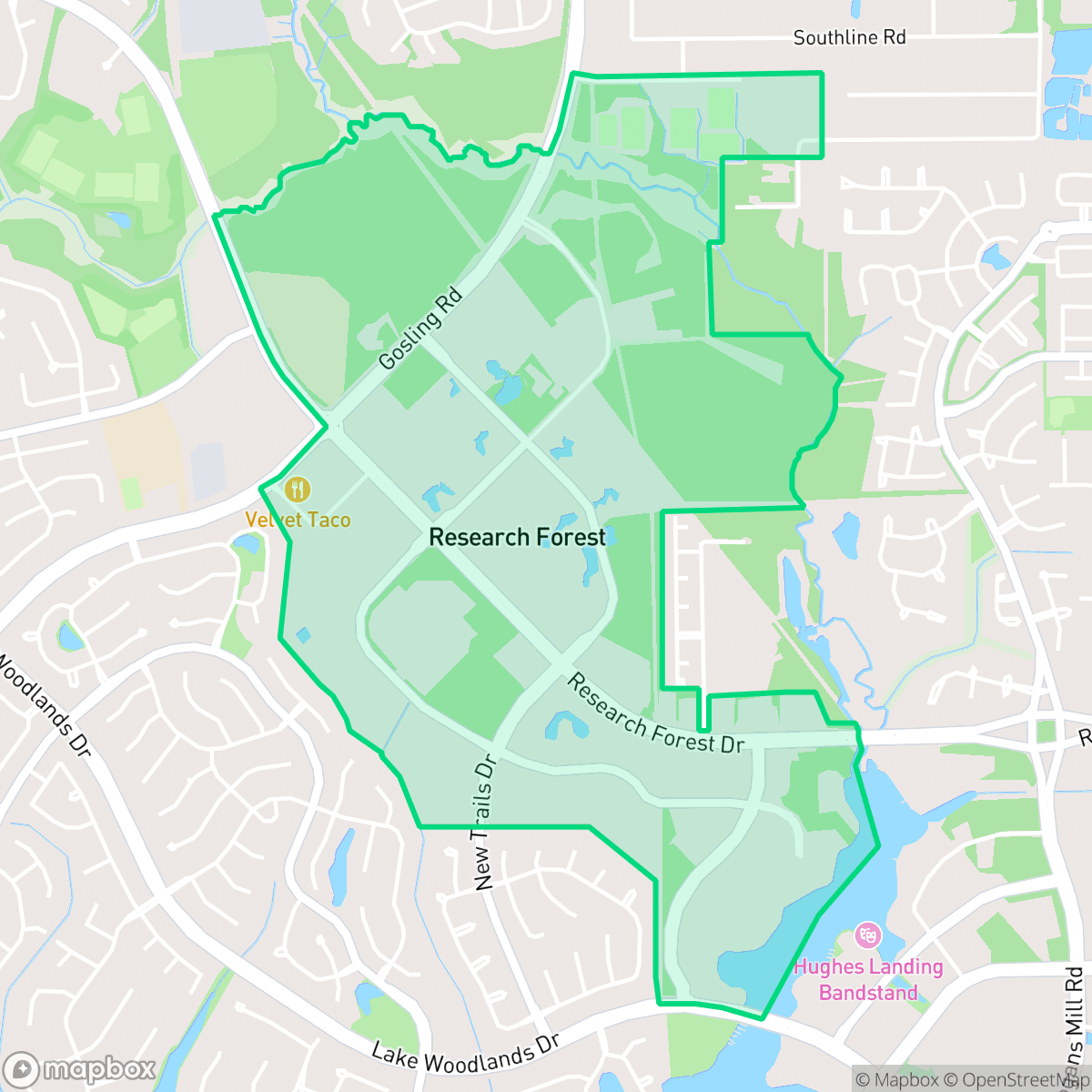 Map showing the location of Research Forest, The Woodlands, TX