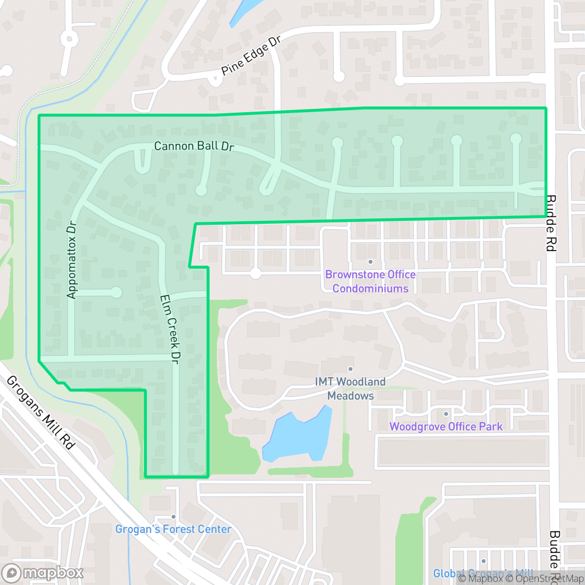 Map showing the location of Vicksburg, The Woodlands, TX