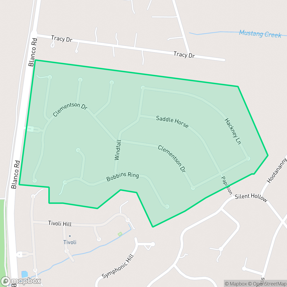 Map showing the location of The Falls at Clementson Ranch, Timberwood Park, TX