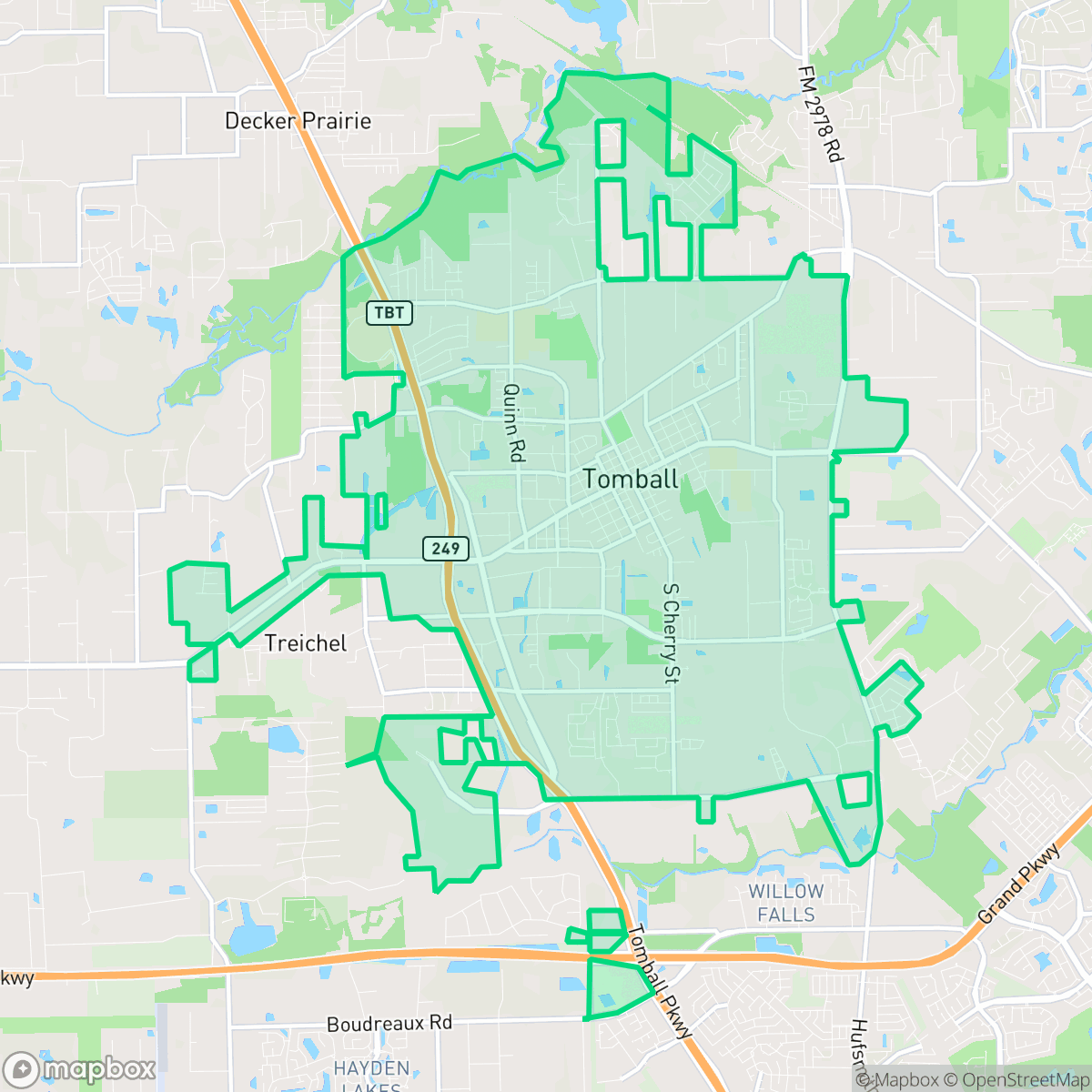 Map showing the location of Tomball, TX — coverage area