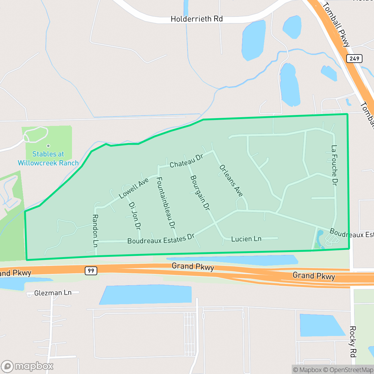 Map showing the location of Boudreaux Estates, Tomball, TX