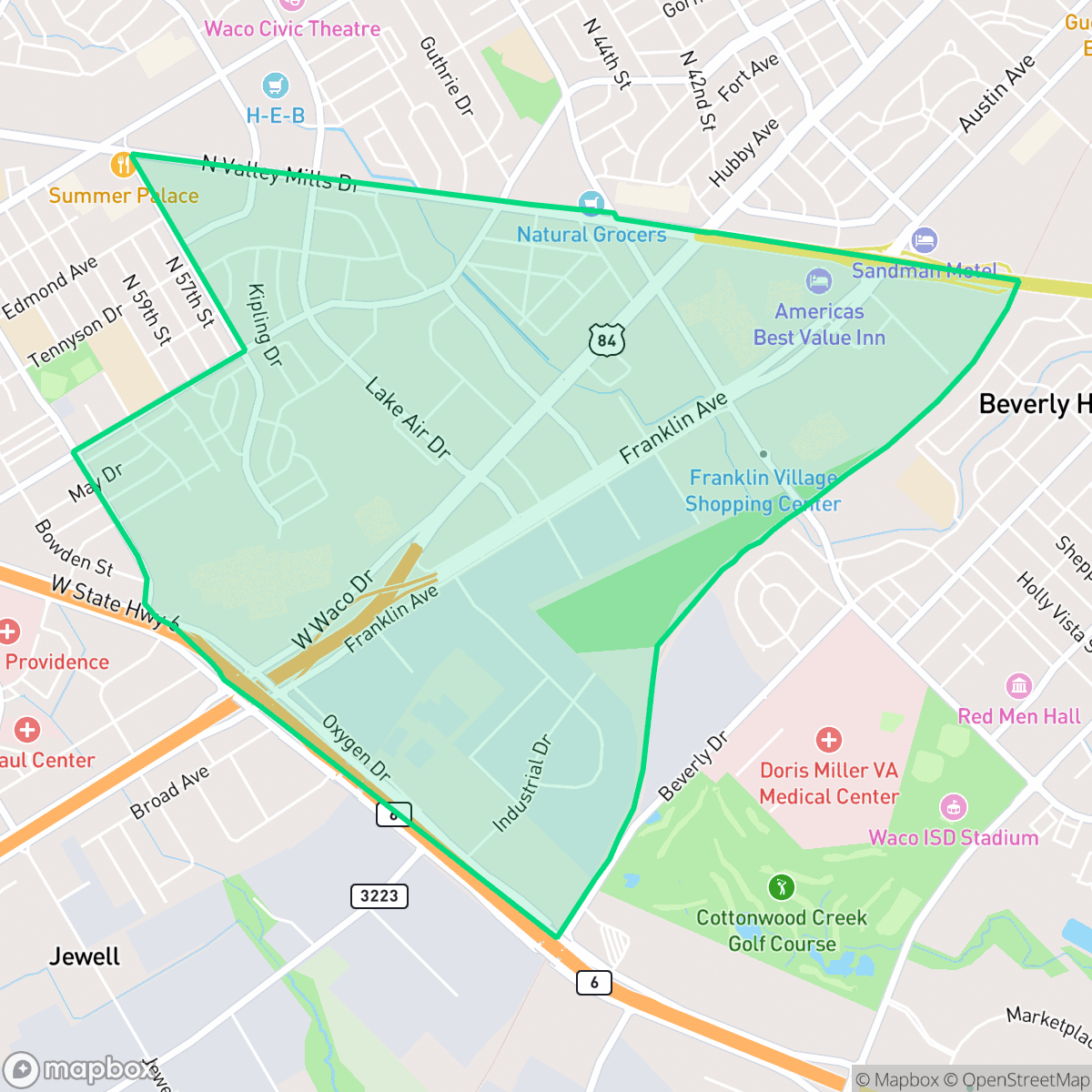 Map showing the location of Richland Hills, Waco, TX